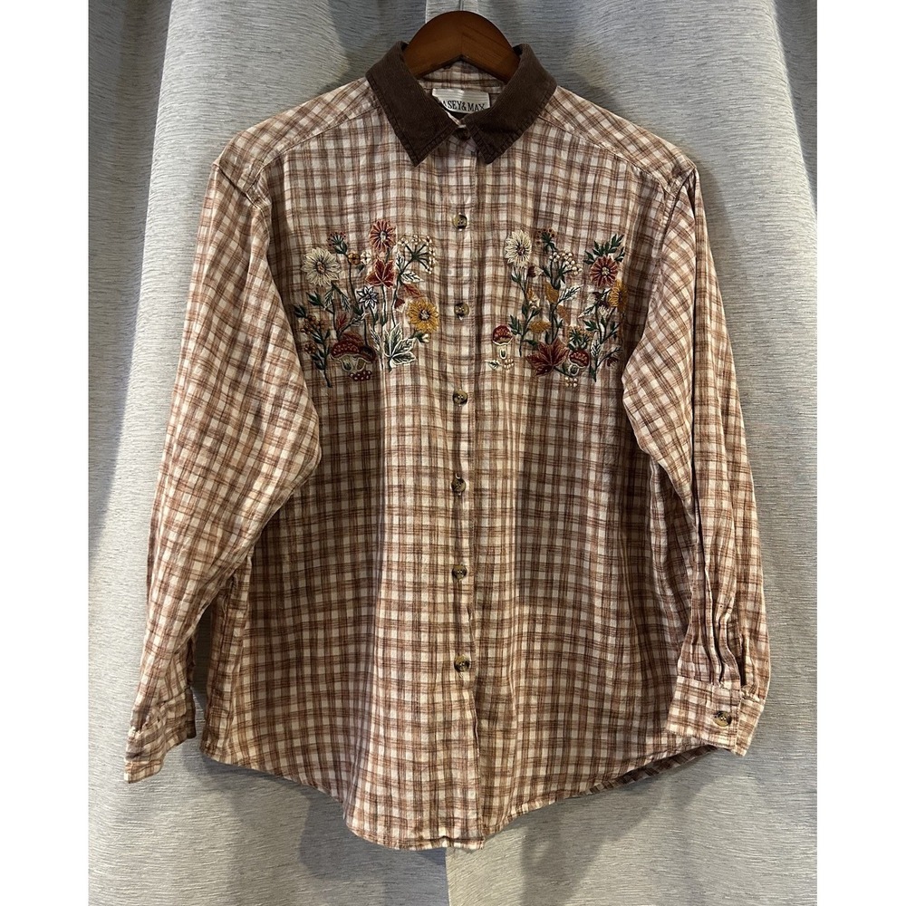 VTG Casey & Max Top Women Large‎ Button Down Cottagecore Cabin Floral Cotton
